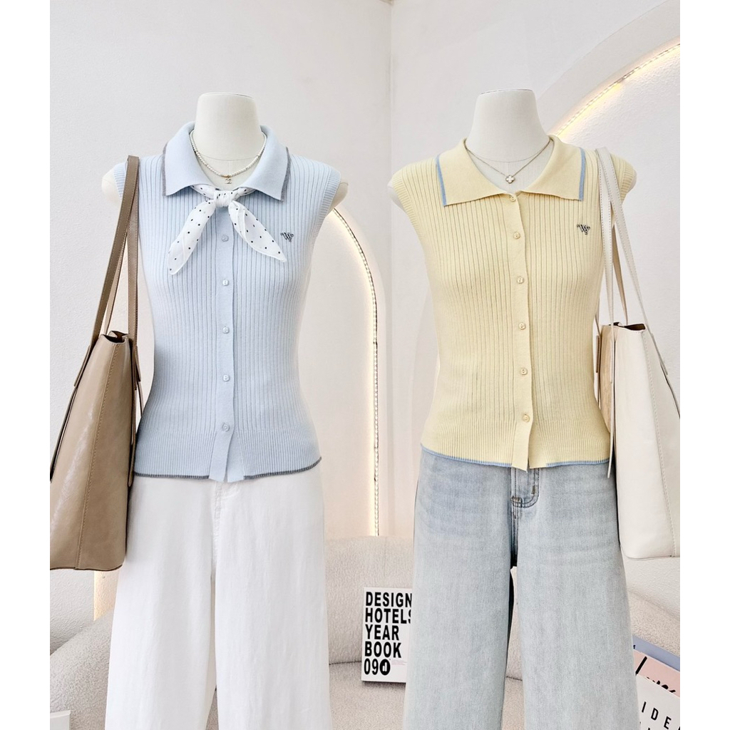 WA YA เสื้อเชิ้ตแขนกุดกระดุมหน้า