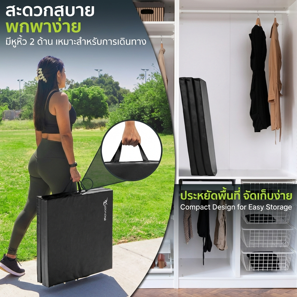 เสื่อโยคะ เบาะออกกำลังกายพับได้ 3 ส่วน เบาะออกกำลังกาย Foldable Exercise Mat เบาะซิทอัพ มีสายหิ้วพกพาสะดวก ความหนา 5 ซม รูปที่ 3