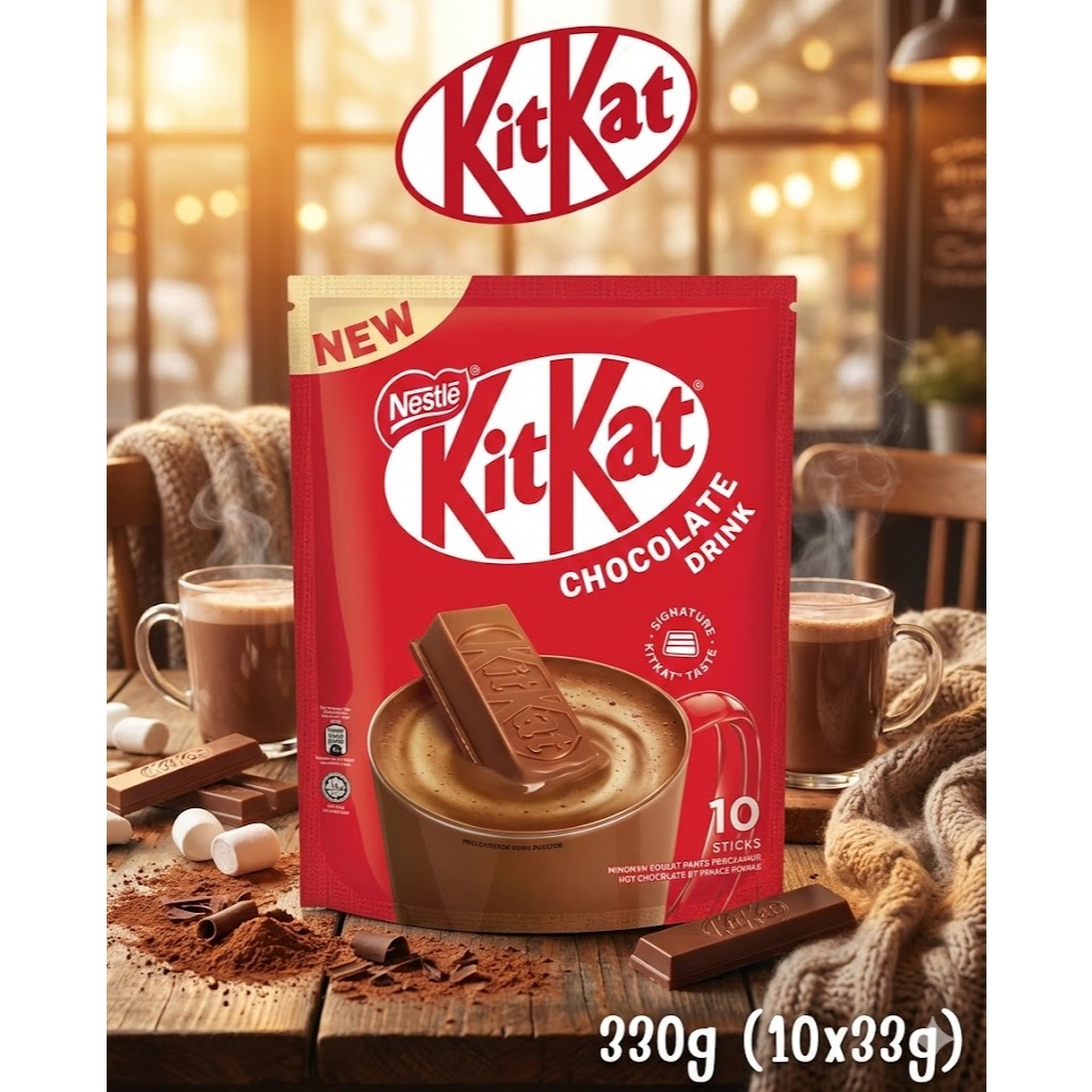 KitKat Chocolate Drink ผงเครื่องดื่มช็อกโกแลตคิทแคท 1 ถุงมี 10 ซอง น้ำหนัก 330 กรัม   EXP.30/09/26