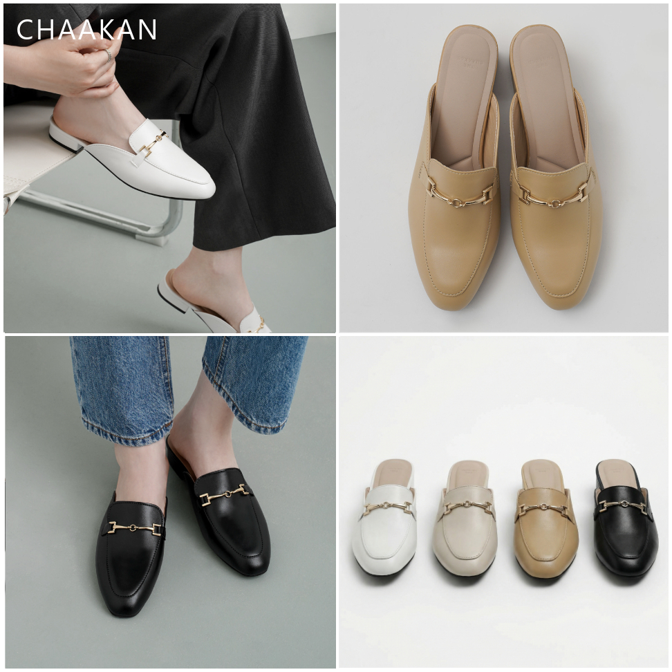 CHAAKAN [สินค้าจากเกาหลี 100%] Page Horsebit Bloafer โบลเฟอร์ เปิดส้น หัวเหลี่ยม พื้นแน่น พื้นกันลื่น ใส่สบาย เกาหลี