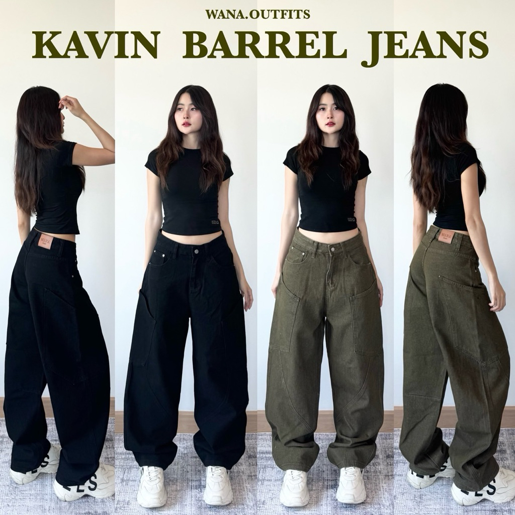 Wana.Outfits - Kavin Barrel Jeans กางเกงยีนส์ทรงบาเรล