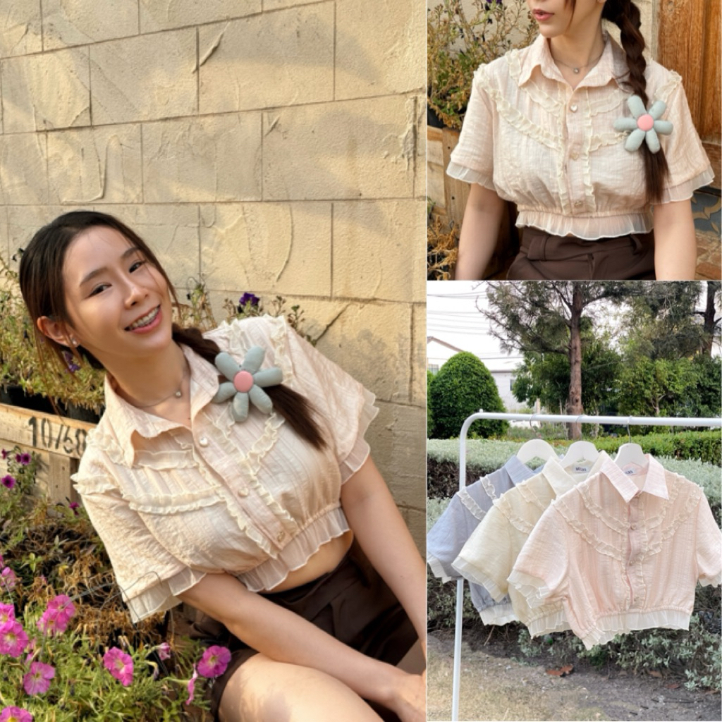 Hearty crop เสื้อครอปกระดุมหัวใจแต่งคอปกสุดคิ้ว