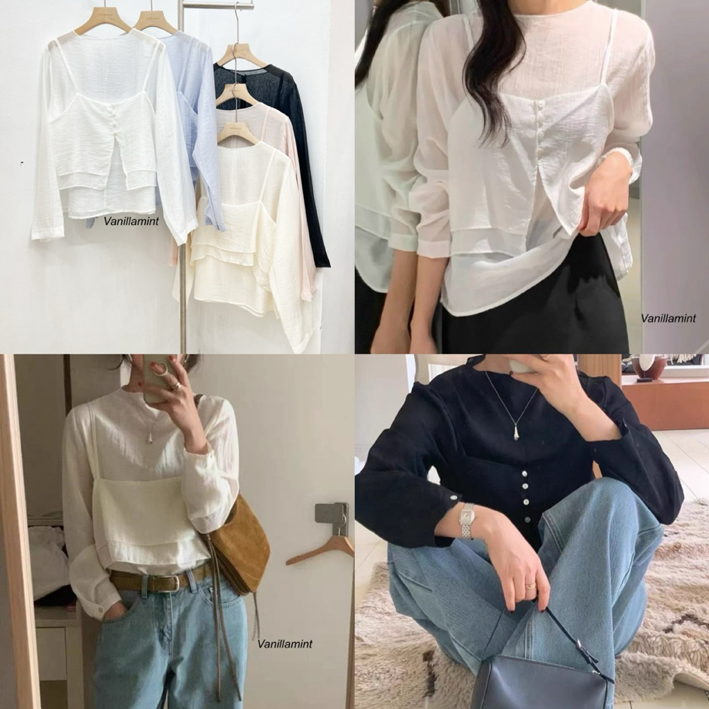 เสื้อแขนยาวผ้าสปัน ใส่ได้ 3 แบบ สายเดี่ยวใส่ได้ 2 แบบ หันหน้าหลัง ใส่เดี่ยวแบบไม่ใส่สายเดี่ยวก็เริ่ด