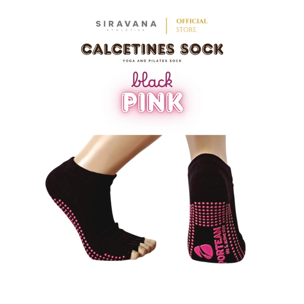 Calcetines Toeless Non-Slip Yoga Sock ถุงเท้าโยคะแบบเปิดนิ้วรุ่น Black Pink 36-42