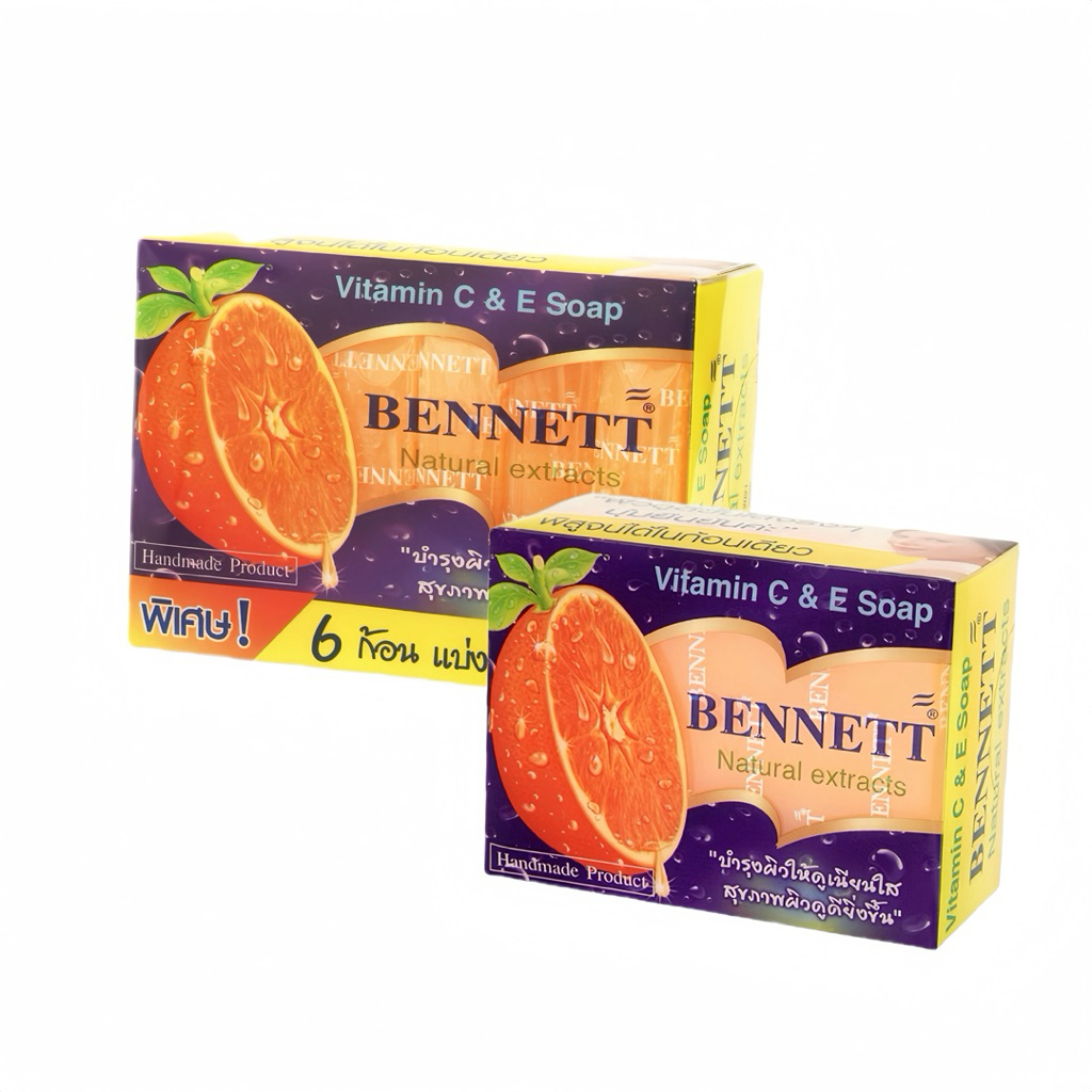 สบู่เบนเนท สบู่วิตามินอี(มีแบบ1ก้อน130กรัมและพิเศษ 6ก้อน x25กรัม) Bennett Vitamin C&E Soap.