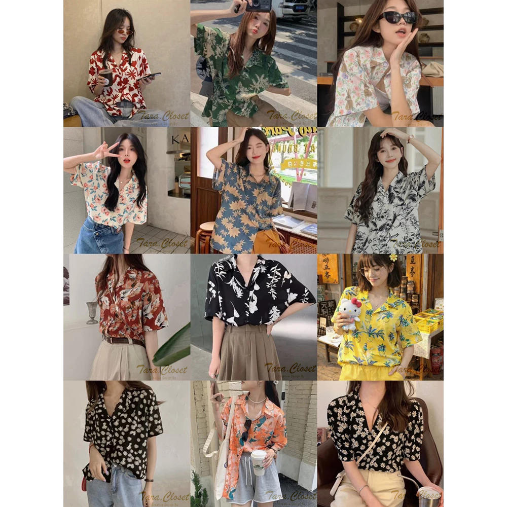 TARA HW001 เสื้อฮาวายแขนสั้น ผ้าไหมอิตาลีพิมพ์ลายดอก