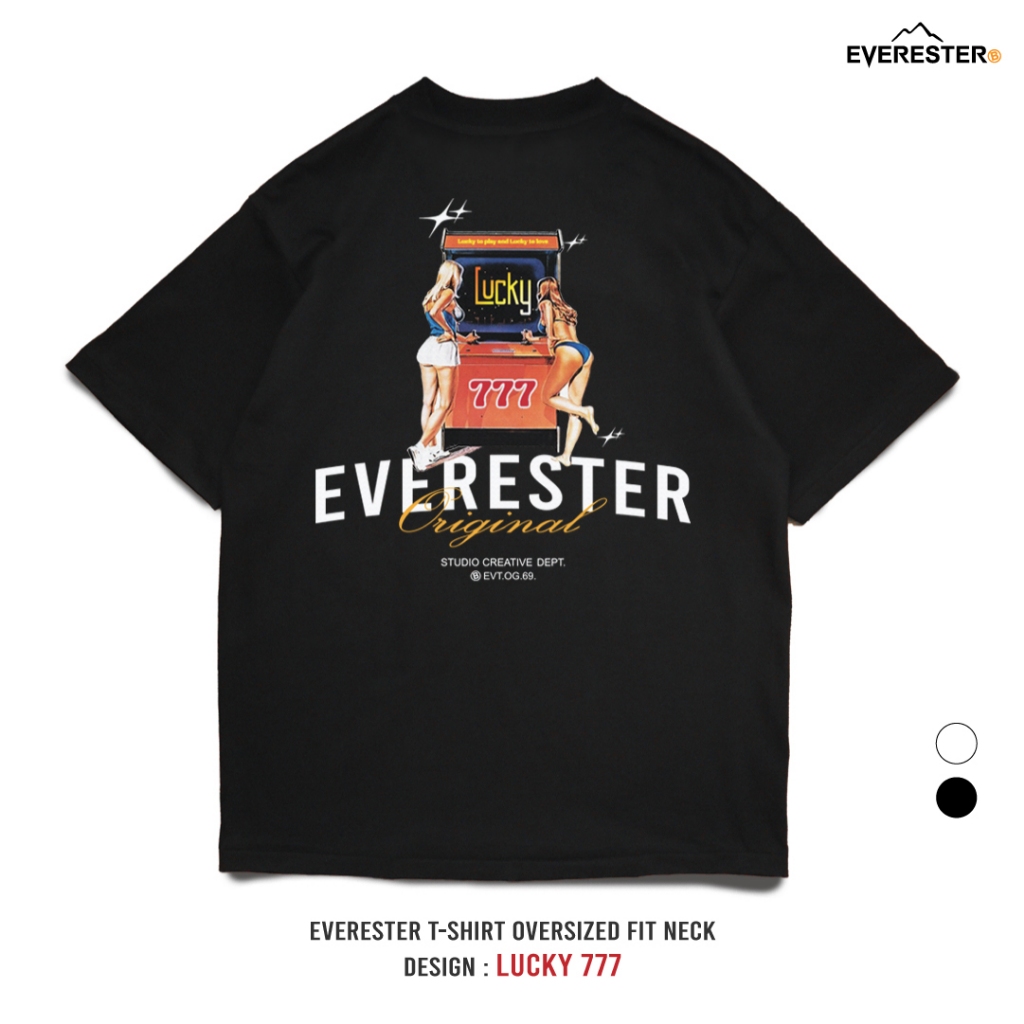 EVERESTER เสื้อยืด เสื้อคอฟิต Heavy Cotton Oversize | Unisex | Game 777 ดำ เสื้อผู้ชาย EXP
