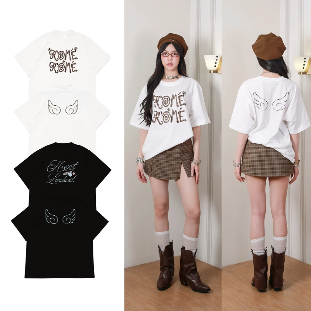 kome.offi เสื้อยืดโอเวอร์ไซส์ รุ่น heart locket t-shirt / komé wing t-shirt
