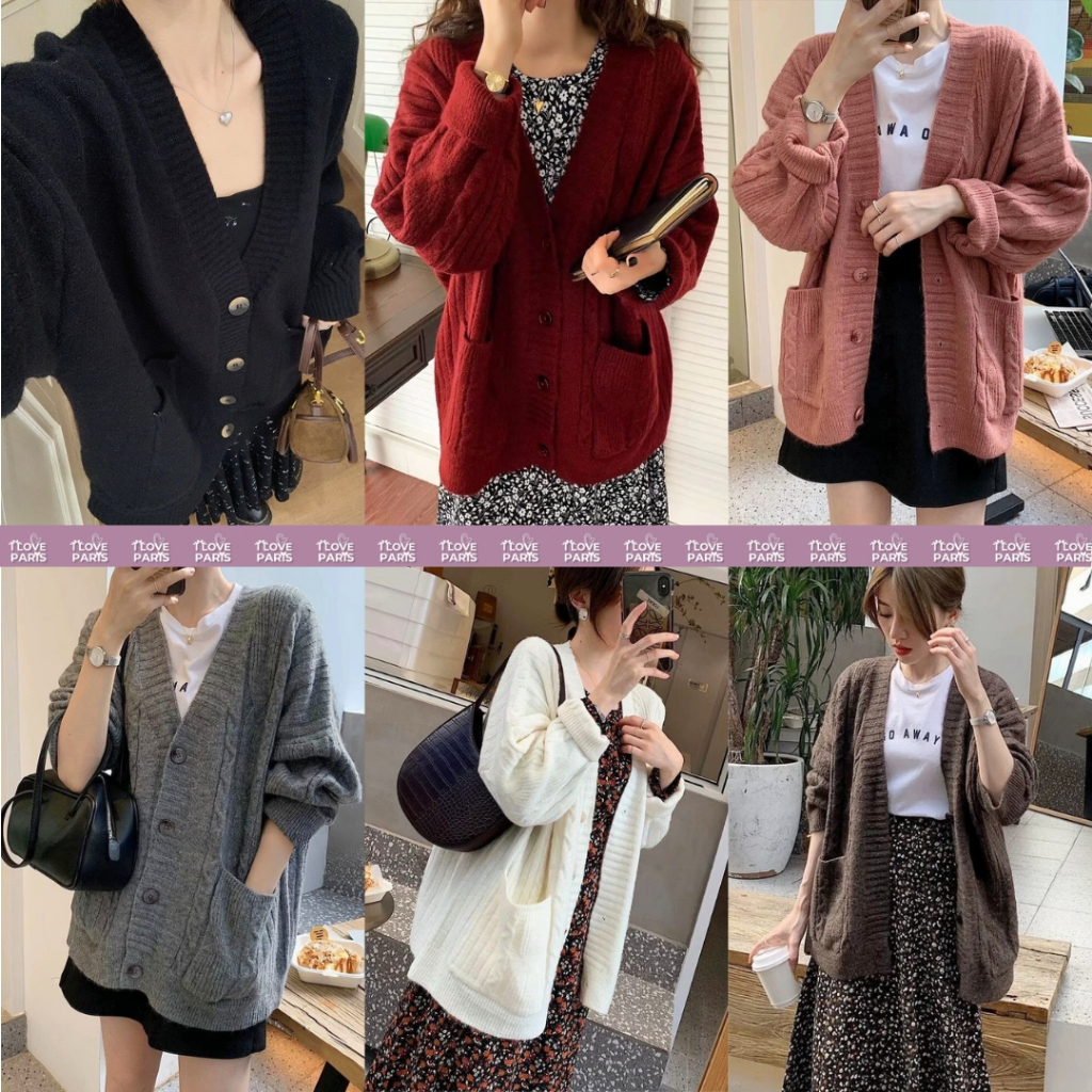 (390) เสื้อไหมพรมแขนยาว คาร์ดิแกน ลายถักเปีย Oversize ทันสมัย ใส่แล้วดูดี สไตล์เกาหลี iloveparis855