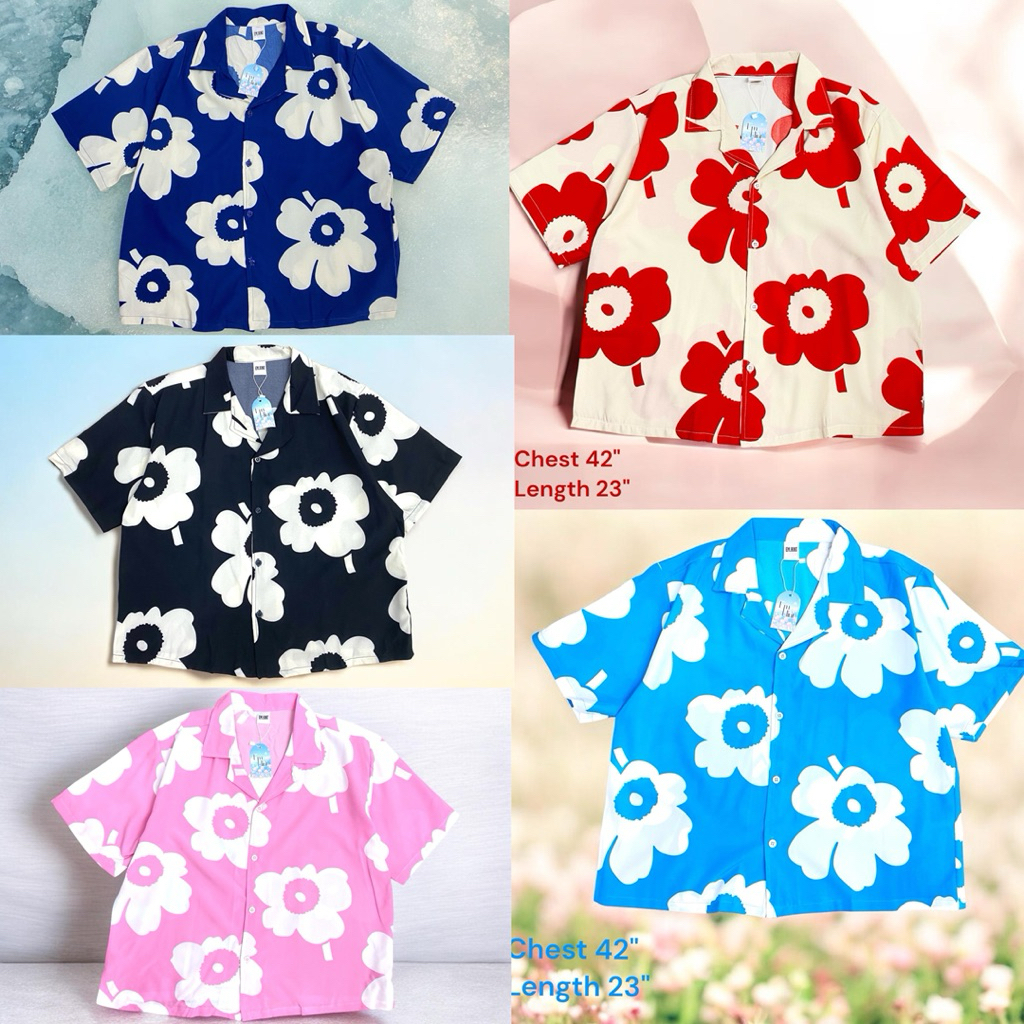 S28 Mari Flower Shirt เสื้อลายปริ้น สีสวย เนื้อผ้าไม่ร้อน หน้าผ้า42“