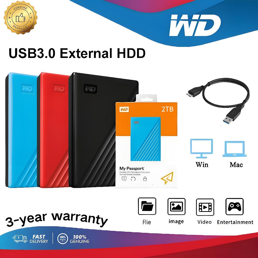 【จัดส่งตลอด 24 】1TB/2TB/4TB My passport HDD Portable hard drives 2.5'' External Hard Disk USB3.0