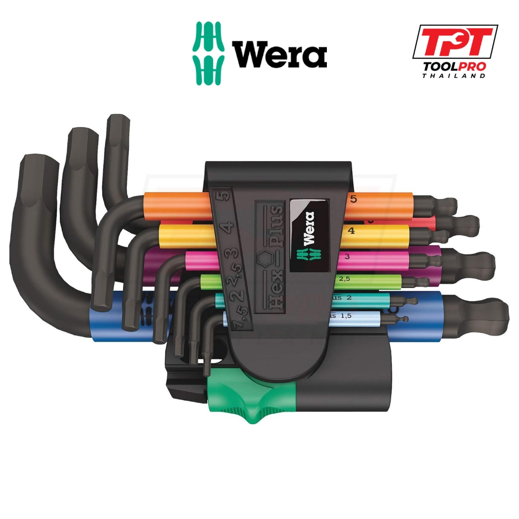 Wera ประแจแอลหกเหลี่ยม 950/9 Hex-Plus Multicolour 2, L-Key Set, BlackLaser (05133164001)
