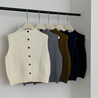 [ป้าย One K] เสื้อกั๊กไหมพรมดีไซน์คอกลม กระดุมหน้าเต็มตัว ทร…