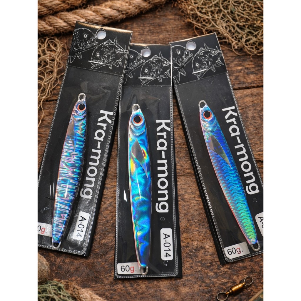 A-014 เหยื่อจิ๊กสีฟ้าท้องชมพู Pink Belly Blue Hologram Jig 25g-60g งานทะเล