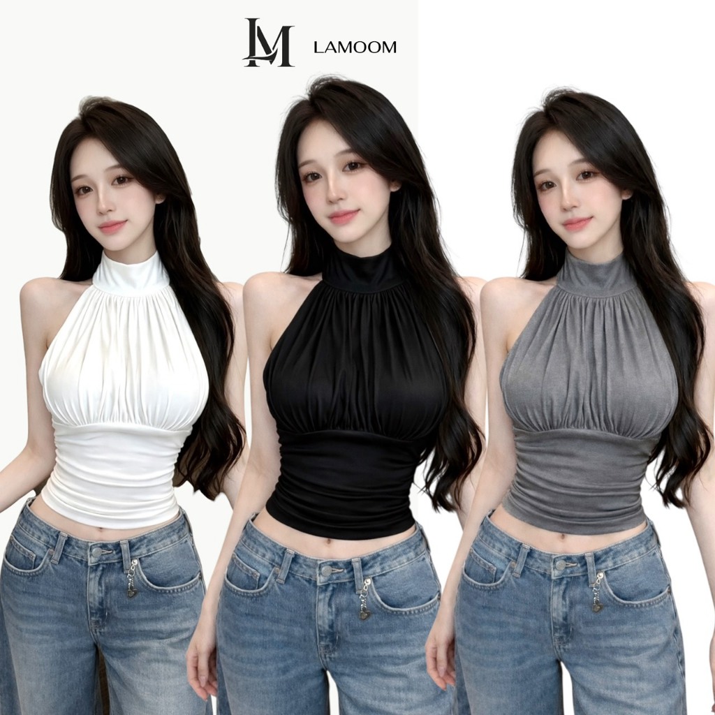 Lamoon【พร้อมส่ง】เสื้อคล้องคอผูกโบว์หลัง รุ่นElegant Muse สุดหรูเน้นสัดส่วนให้ดูเพรียว มี3สี (2933)