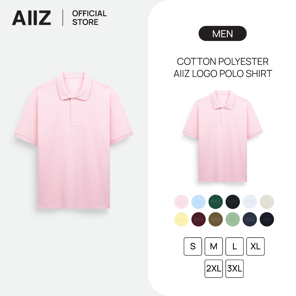 AIIZ เสื้อโปโลผู้ชายสีพื้นโลโก้ AIIZ ผ้าคอตตอนโพลีเอสเตอร์ Men’s Cotton Polyester AIIZ Logo Polo Shirt