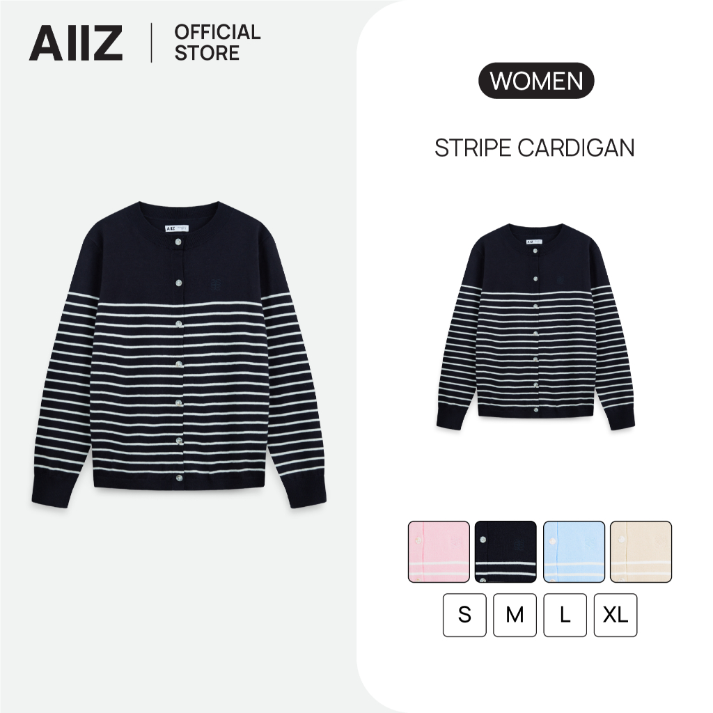 AIIZ เสื้อคาร์ดิแกนผู้หญิงแขนยาวทอลายทาง AIIZ Women's Stripe Cardigan