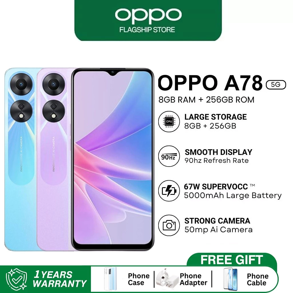 OPPO A78 5G 5G สมาร์ทโฟน(8GB/256GB) 90Hz 6.56 นิ้วHD แบตเตอรี่ 5000mAh กล้อง AI 50MP