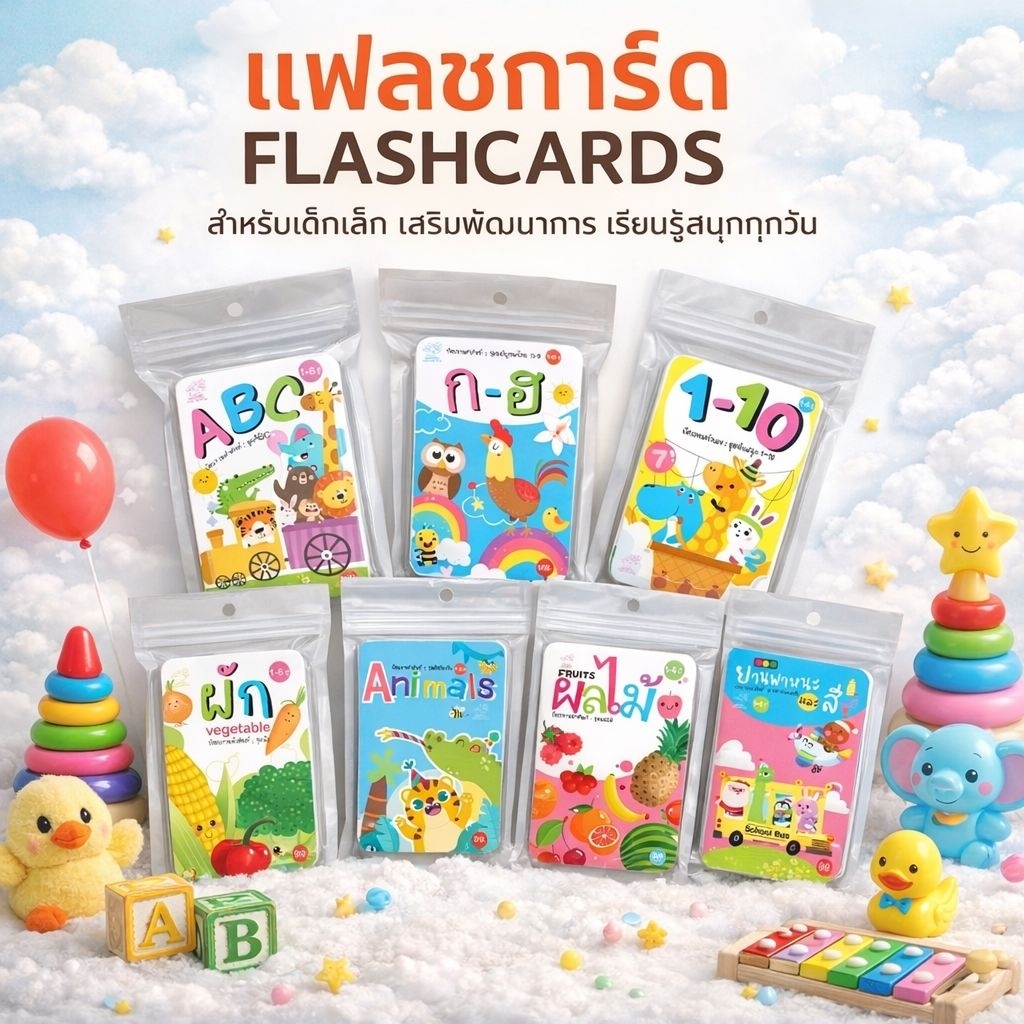 แฟลชการ์ด บัตรภาพคำศัพท์ flashcard #กขค #abc #ตัวเลข #สัตว์ #ผลไม้ #ผัก #ยานพาหนะ #สี