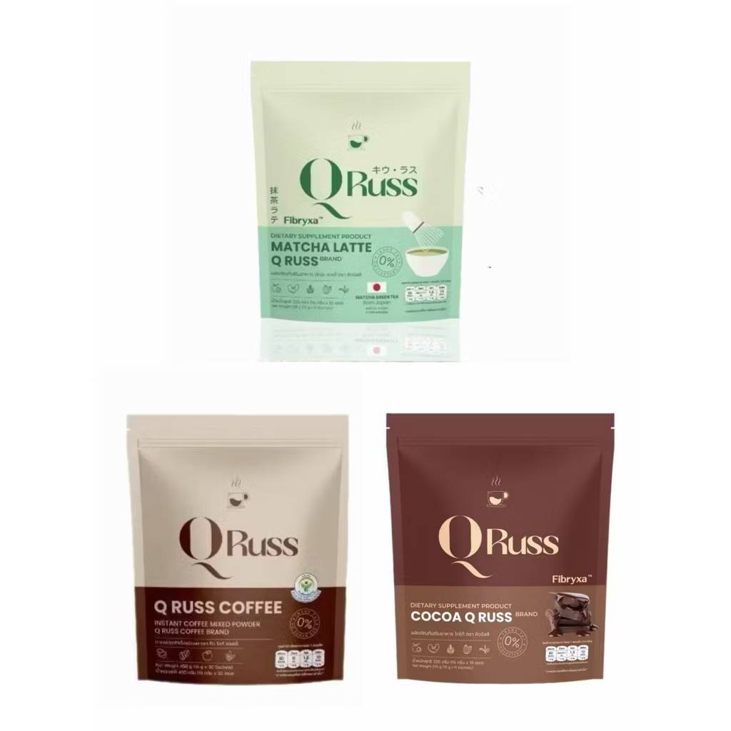 กาแฟ โกโก้ ชาเขียว Q Russ Coffee Plus กาแฟ คิวรัสส์ คอฟฟี่ พลัส 1 ห่อบรรจุ 30 ซอง