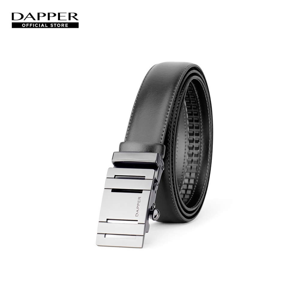 DAPPER เข็มขัดหนังแท้ ปรับสายได้ Ratchet Belt with Automatic Buckle สีดำ (BBC/BK/1279AG5)