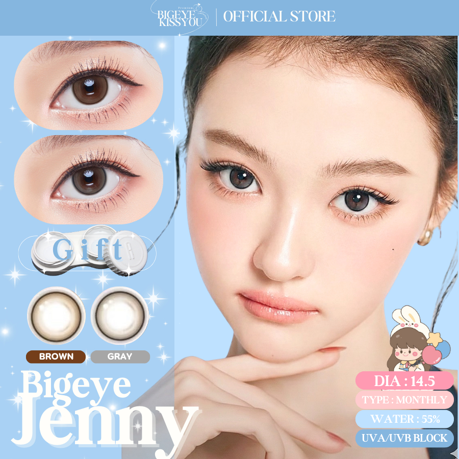 คอนแทคเลนส์(กลาง) Jenny Light Brown / Brown / Gray (Kitty Kawaii) ⭐️ลายฮิต ขายดีมาก กรองแสงกันยูวี