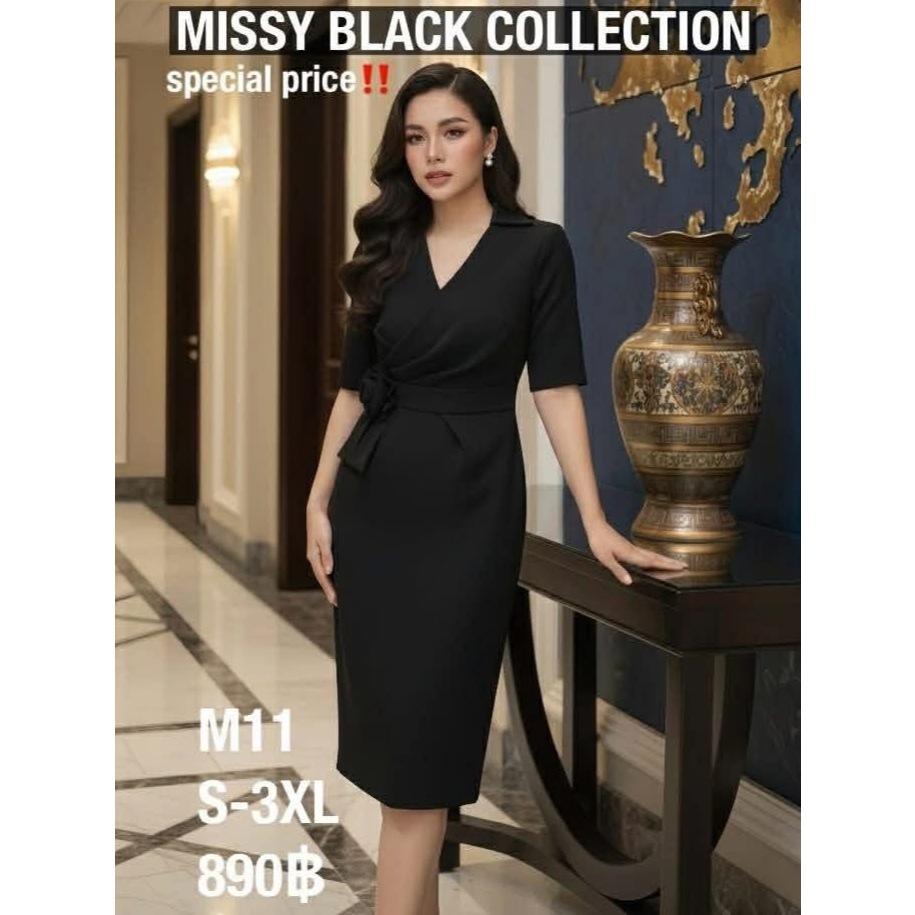 M11 เดรสปกเชิ้ตจับเกล็ดกุหลาบ