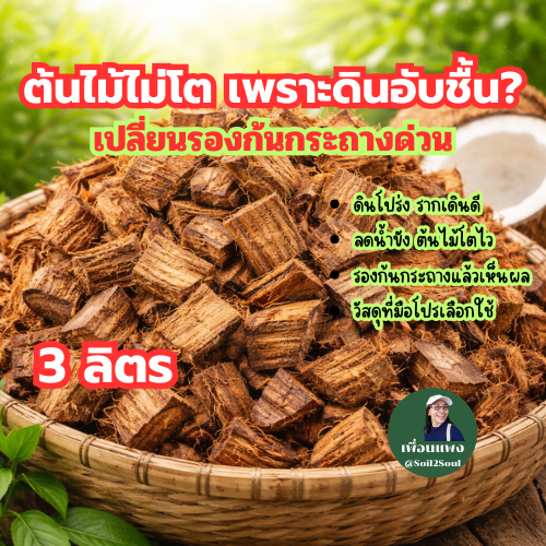 กาบมะพร้าวแห้ง 3 ลิตร. ชิ้นใหญ่ ระบายน้ำดี รองก้นกระถาง ปลูกกล้วยไม้ ปลูกไม้กระถาง