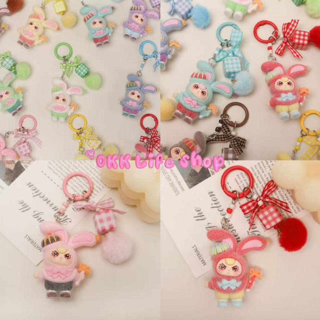 OKK Life Stop(A096)*พร้อมส่งในไทย*พวงกุญแจตุ๊กตากระต่ายตาหวานสีพาสเทล แถมพู่ห้อยน่ารักๆ สายคล้องโทรศัพท์ ของขวัญ