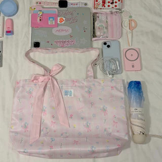 carryme -มีซิป🌹เปิดจอง tote bag/กระเป๋าผ้าลูกฟูก ใส่ไอแพด สมุด หนังสือได้ มีช่องใน〰️แถมโบว์ สุ่มค่ะ