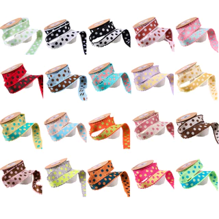Ribbon R5 Polka Pop 🎀 ขอบหยัก 20 สีสดใส 🌈 2.5cm สองด้าน ลายจุดสุดคิ้วท์ ✨
