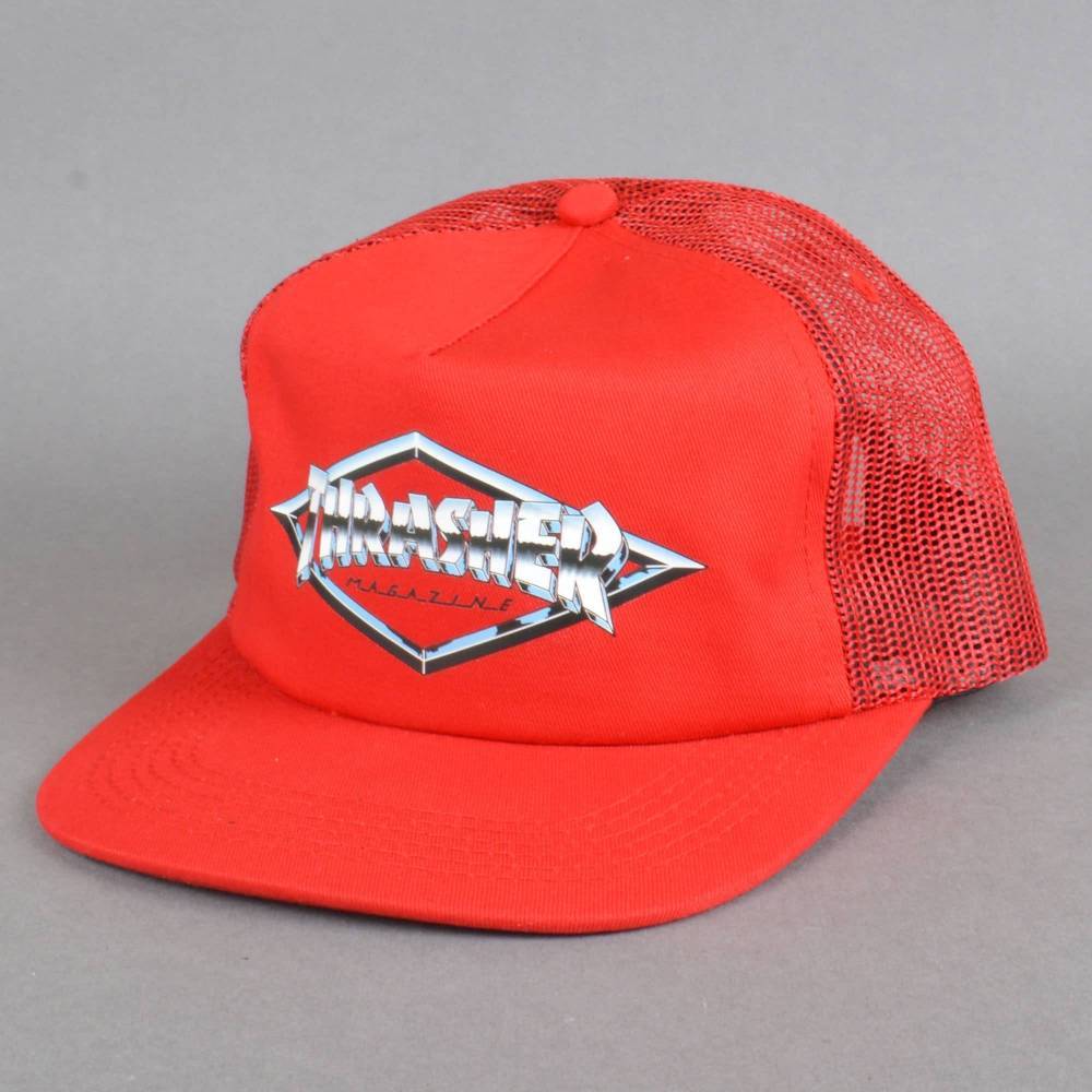 Thrasher Diamond Emblem Trucker Cap Red