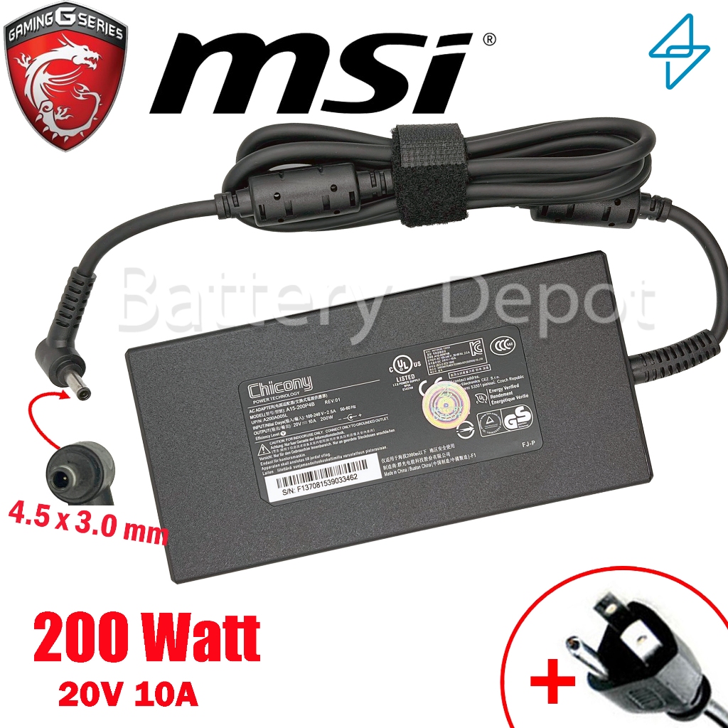 MSI AC Adapter ของแท้ 20V/10A 200W หัวขนาด 4.5*3.0mm สายชาร์จ MSI Katana A17 AI B8VF อะแดปเตอร์