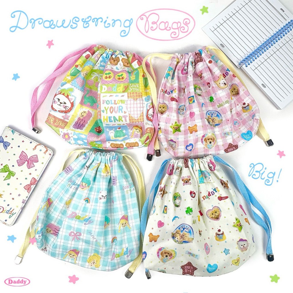 DADDY |	Daddy Drawstring Bag ( Big ) กระเป๋าผ้าหูรูด ใบใหญ่ สุดน่ารัก