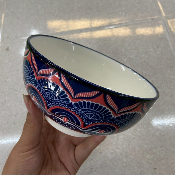 ถ้วยเซรามิก 6 นิ้ว ถ้วยชาม ถ้วยลายดอกไม้สีน้ำเงิน โบฮีเมี่ยน ทำจากเซรามิกเนื้อดี เข้าไมโครเวฟได้
