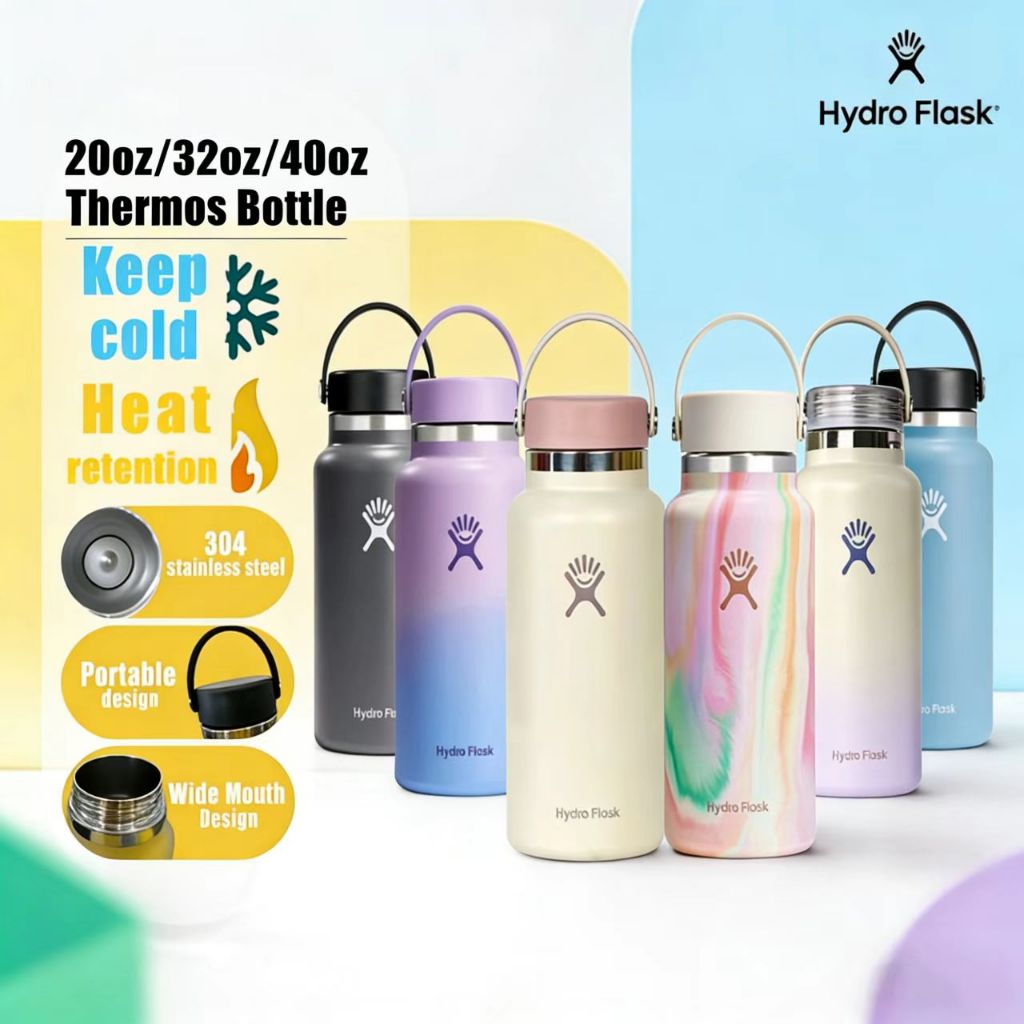 HYDRO FLASK 20OZ 32OZ 40OZ(591-1182 มล.) สูญญากาศ แก้วเก็บความเย็น เก็บความเย็น เก็บอุณหภูมิ มีด้ามจ