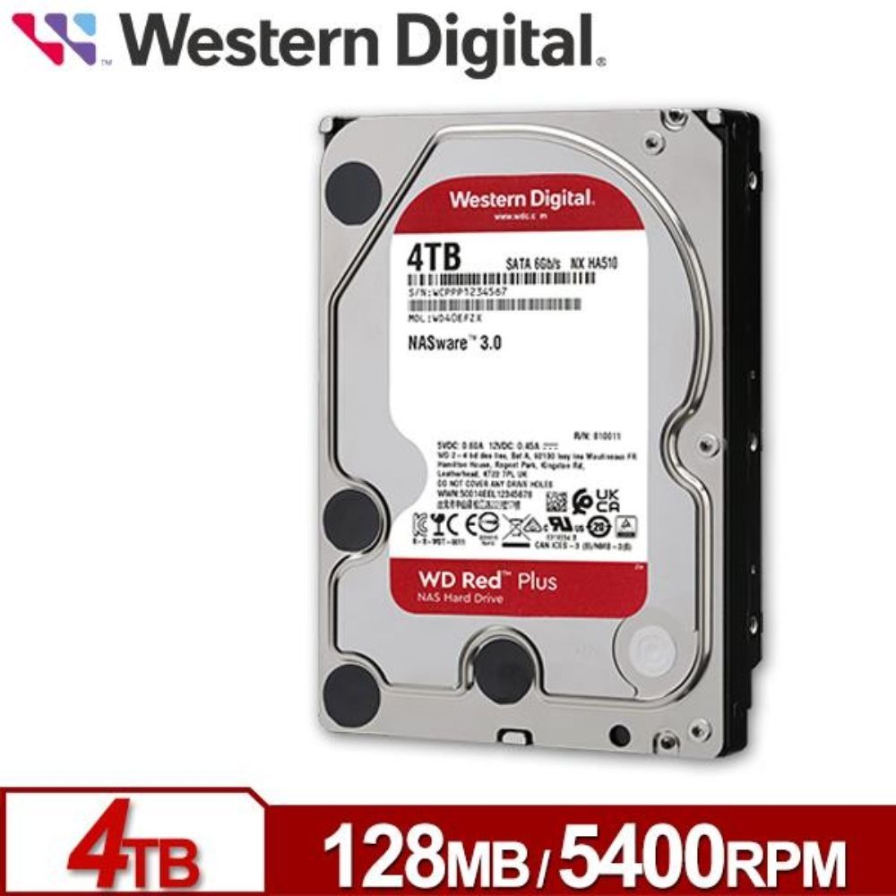 4TB HDD WD RED PLUS (5400RPM, 128MB, SATA-3, (WD40EFZZ)
