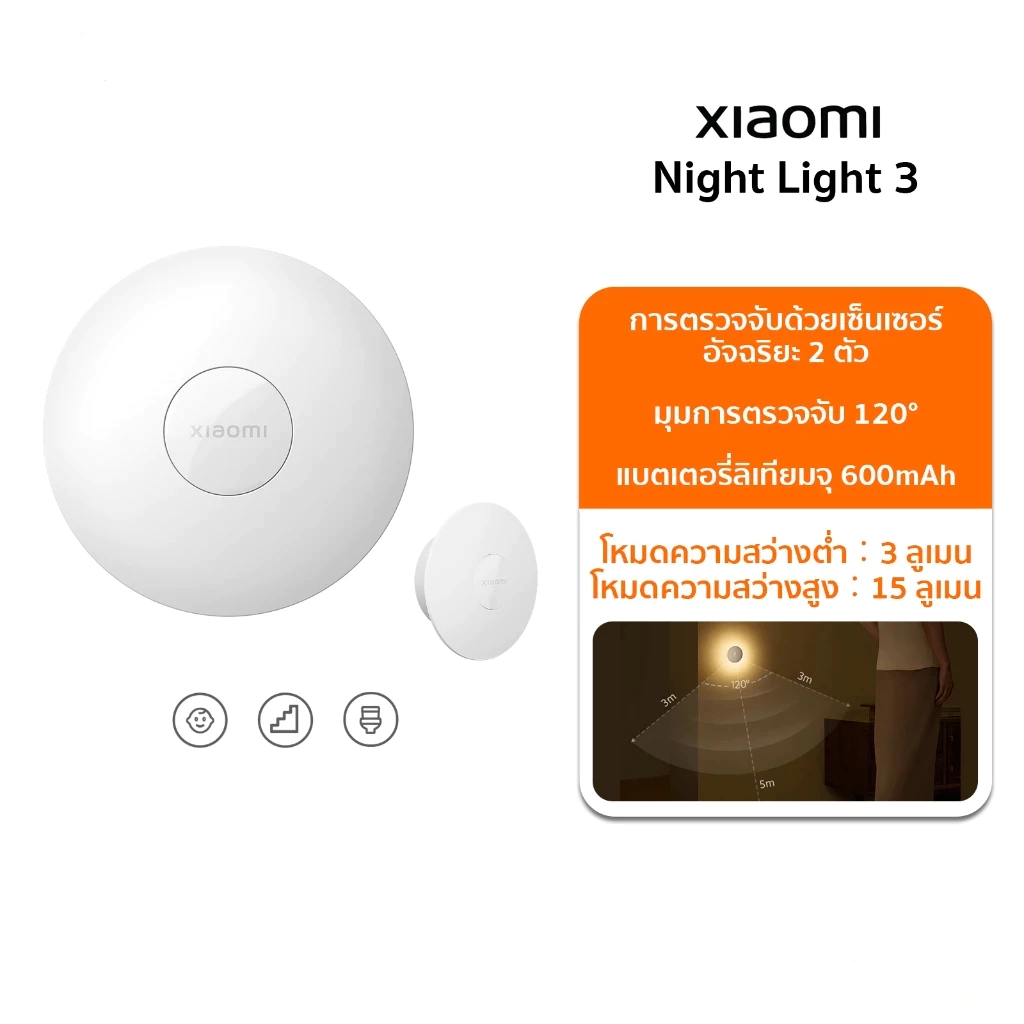 Xiaomi ไฟกลางคืน Night Light 3 ไฟเซ็นเซอร์ รองรับการชาร์จ type-c ปรับได้