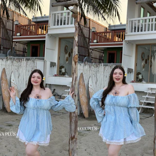 (LD) เสื้อทรงญาญ่า แขนยาว ผ้าโรซี่พิมพ์ลาย สวยมาก ทะเลต้องตัวนี้เลย เสื้อผ้าสาวอวบอ้วน พลัสไซส์ ไซส์ใหญ่