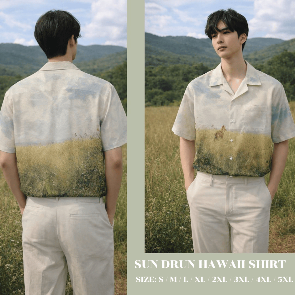 11.WOLF Lonely Wolf Shirt เสื้อเชิ้ต เสื้อเชิ๊ตแขนสั้นต่อลาย เสื้อฮาวาย ลายโลนลี่ วูฟ  / H319