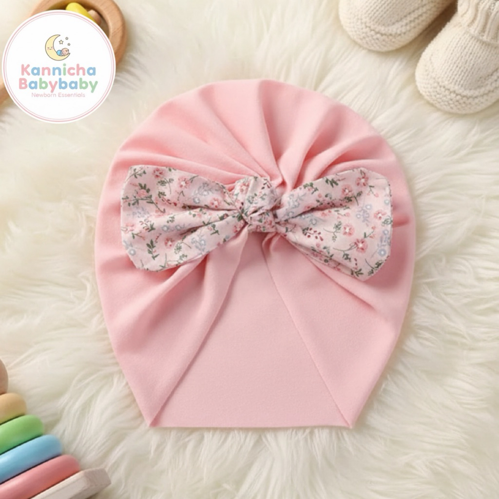 [พร้อมส่ง]หมวกเด็กอ่อนน่ารักๆ สำหรับเด็กเล็ก0-8เดือน หมวกโบว์
