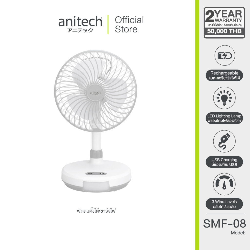 Anitech แอนิเทค พัดลมตั้งโต๊ะ 8 นิ้ว รุ่น SMF-08 [สินค้ารับประกัน 2 ปี]