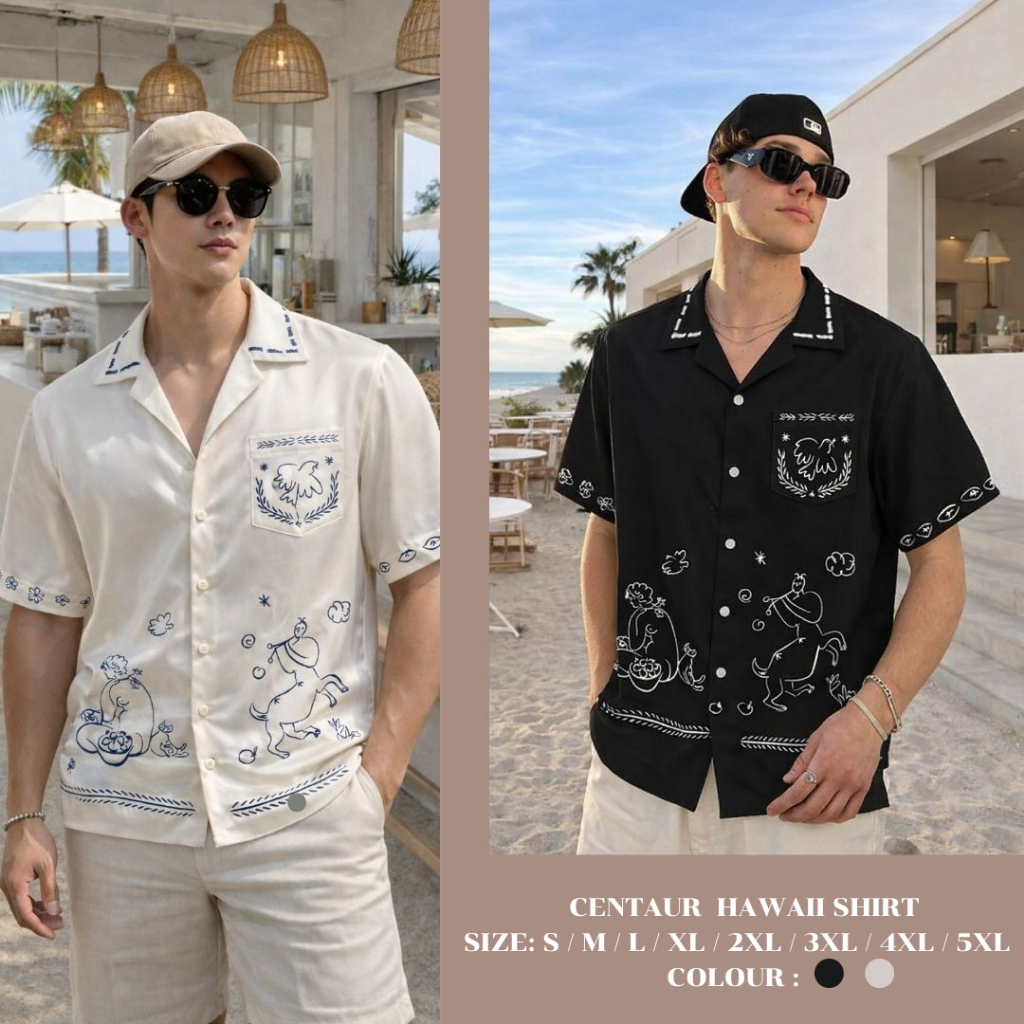 11.WOLF Hawaii Shirt  เสื้อเชิ๊ตแขนสั้นต่อลาย เซนทอร์ / H307