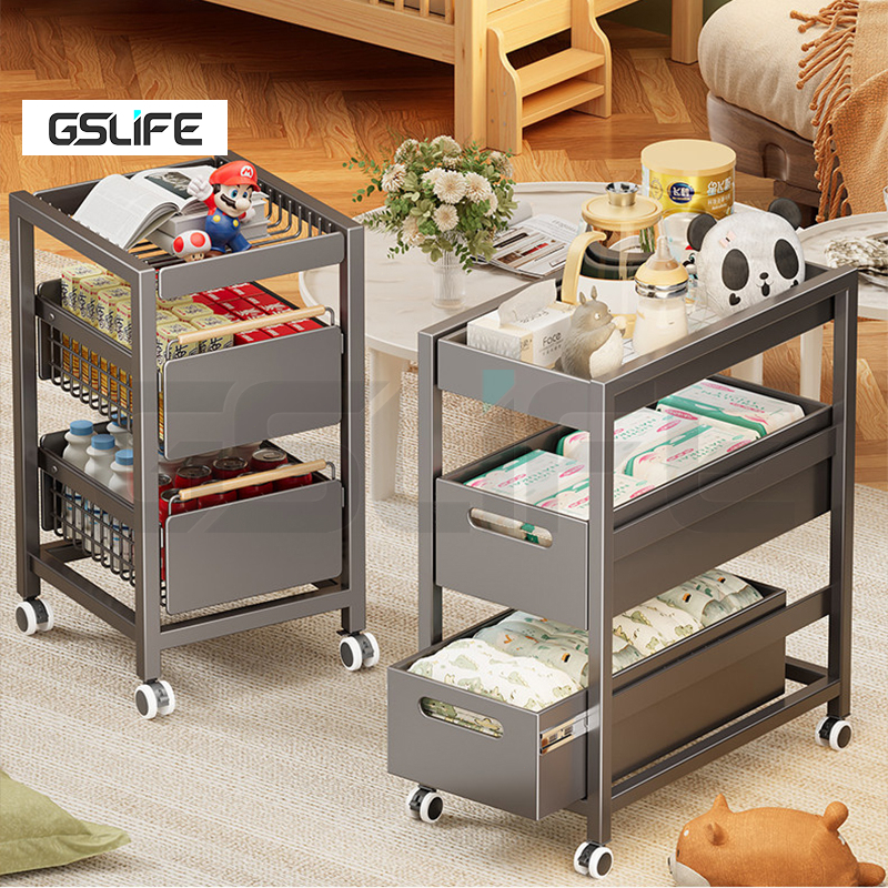 GSlife ลิ้นชักแบบดึงออกพร้อมล้อล็อค ที่เก็บของอเนกประสงค์สำหรับห้องนอน ห้องทำงาน ห้องครัว