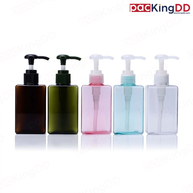 (แพ็ค 10 ชิ้น) ขวดหัวปั๊ม พลาสติก ทรงสี่เหลี่ยม ขนาด 100 ml. #P824 ขวดเปล่า แชมพู สบู่เหลว PackingDD