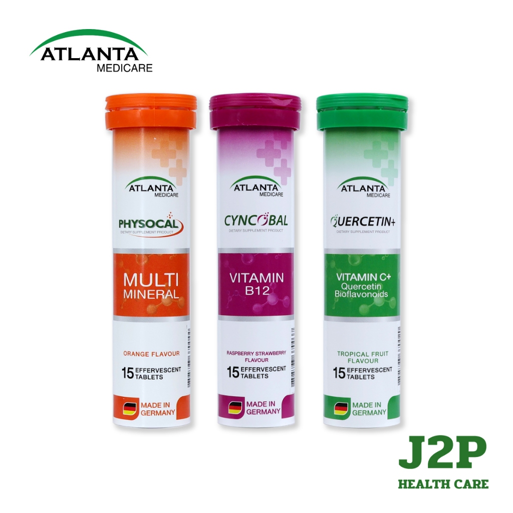 Atlanta วิตามินเม็ดฟู่ Cyncobal Vitamin B12 /Quercetin Vitamin C/ Physocal Multi Mineral (1 หลอด 15 