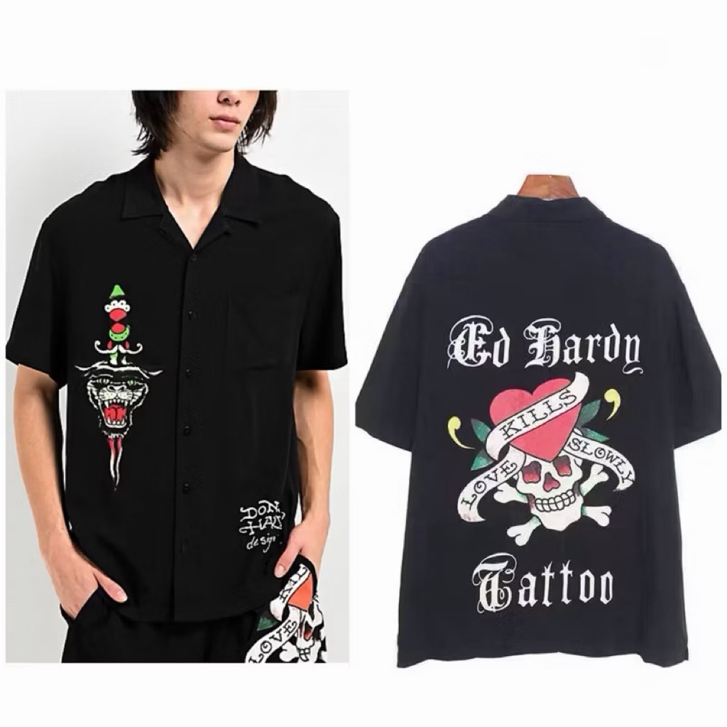 Ed Hardy Love Kills Slowly tattoo  Shirt -  เสื้อ Hawaii  ED HARDY (TS566)