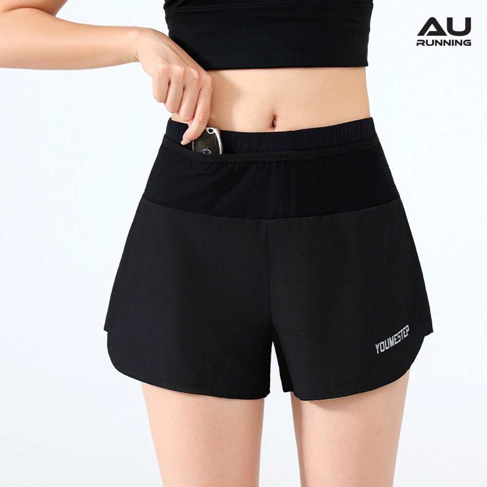 running กางเกงวิ่งเอวทรงสูงสำหรับผู้หญิง 3" ดีไซน์สวยมีกระเป๋ารอบเอว