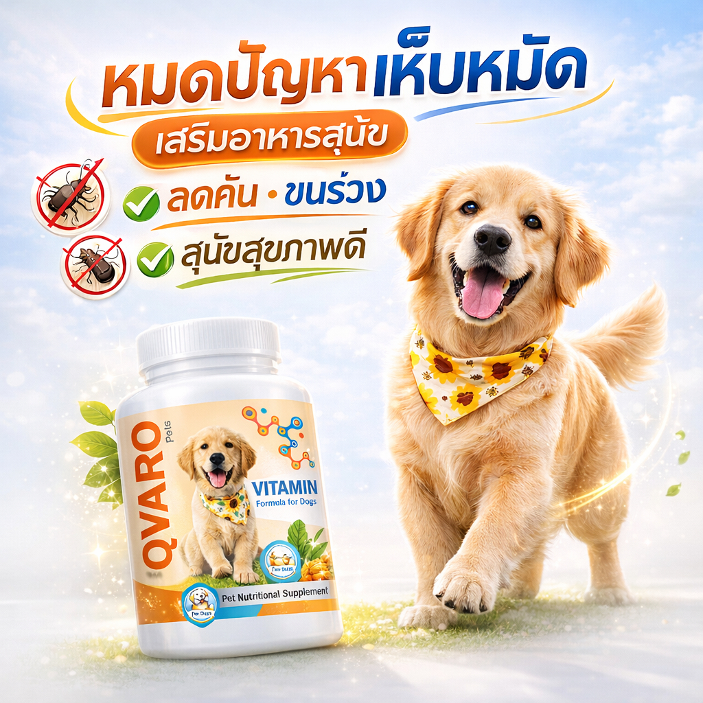 QํYVARO เสริมสุขภาพสุนัข ป้องกันเห็บหมัด หมดปัญหา คัน ขนร่วง สูตรสำหรับสุนัข