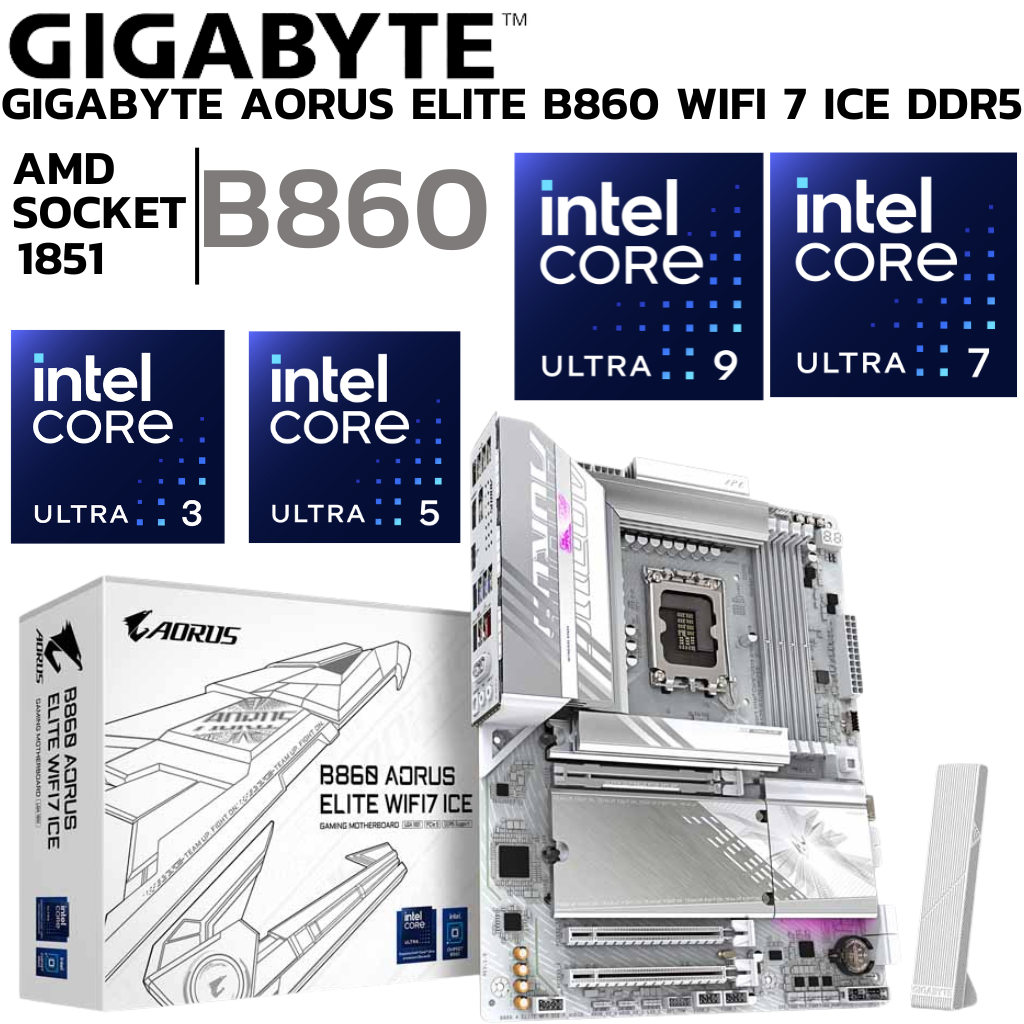 MAINBOARD (เมนบอร์ด) GIGABYTE B860 AORUS ELITE WIFI7 ICE (REV. 1.0) - INTEL SOCKET 1851 DDR5 ATX